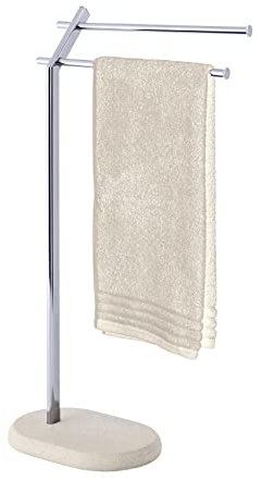 WENKO Handtuch-und Kleiderständer Mod. Puro eleganter Handtuchhalter für Mäntel und Duschtücher mit Chromgestell Maße 44,5 x 79 x 20 cm Farbe Beige