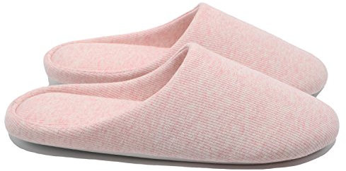 ofoot Cotton Breathable Indoor Slippers for Woman/Man,House Bedroom Shoes,Summer Washable Home Sleepers Memory Foam Insole Non Slip Rubber Soles(Pink,UK 7-8)