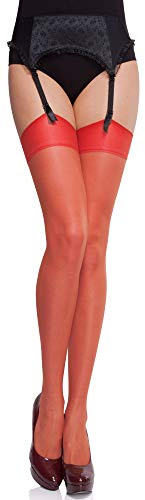 Merry Style Damen transparent Strapsstrümpfe MS 226 15 DEN (Rot, XL-XXL (46-50))