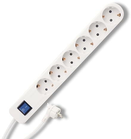 REV Steckdosenleiste Ice - Mehrfachsteckdose mit Schalter 6fach, Kabel 1,4m, 3680W, weiß