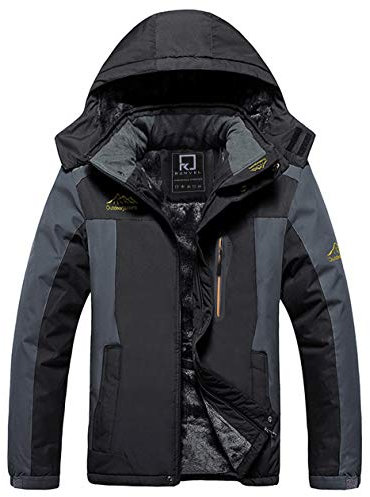 R RUNVEL Wintr Jackets Mens Winter Coats Waterproof Fleece Hiking Skiing Rain Warm Walking Mountain Outdoor Snow Work Jacket Black UK XXL