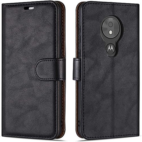 Case Collection for Motorola Moto G7 Power Phone - Premium Leather Folio Flip Cover | Magnetic Closure | Kickstand | Money and Card Holder Wallet | Compatible with Motorola G7 Power Case Black