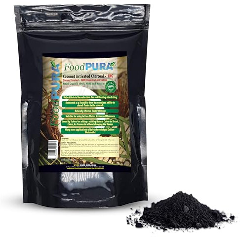 Food PURA® 1KG Pure 100% Coconut Activated Charcoal Food Grade Powder - Teeth Whitening, Detox & Bloating