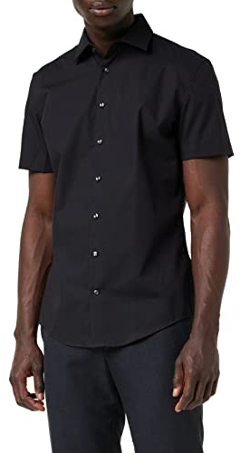 Seidensticker Herren Slim Bügelfrei Kent Kurzarm Stretch Businesshemd, Schwarz (Schwarz 39), 45 EU