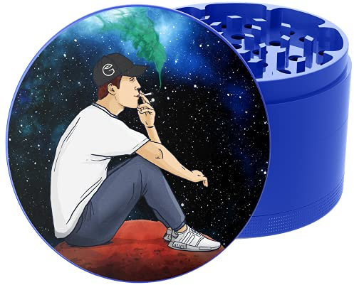 GRINDNATION Premium Design Grinder Crusher 'GALAXY' | Blue | ø 63mm groß | messerscharfes Mahlwerk | 4-teilig | Set inkl. Beutel, Schaber & Pinsel