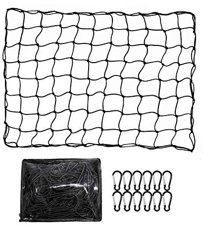 ValueHall Cargo Net Heavy Duty Truck Bed Net 4 x 6 ft stretches to 8 x 12 ft Elastic Nylon Mesh Storage Organizer with 12pcs Carabiners V7073