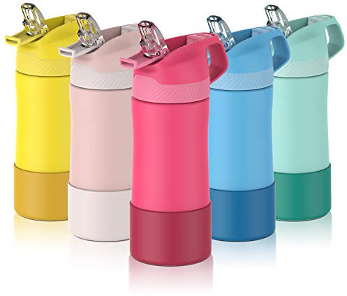FEIJIAN Gourde Isotherme Enfant avec paille - 350ML/400ML Bouteille Isotherme Enfant - Sans BPA Tritan, Anti-fuite reutilisable pour l'école, Les Sports et la Maternelle