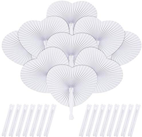 Herzförmiges Papierfächer Handfächer, 24 Stück Faltbar Fächer Weiß Fecher Hochzeit Gäste, Handfächer Klein Papierfächer Hochzeit for Wand Dekoration/Gastgeschenke Hochzeit Party DIY