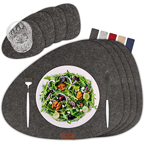 sølmo I Designer Tischset Grau aus Filz - Oval I Hitzebeständig I 4er Platzset mit Untersetzer, Tischsets, Platzdeckchen I Tischdeko Winter, Grau [Dark Stone]