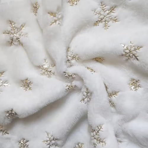 YYCRAFT The Yard Kunstfellstoff mit Pailletten, Schneeflocke, 157 cm breit, für Schneerock, Kissen, Weihnachtsdekoration, Weiß/Gold