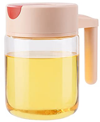 KUCOCOSNEH Dispensador de latas de aceite contenedor de aceite para cocina, sin goteo, ensalada, pan, freidora de aire, vidrio transparente, color rosa