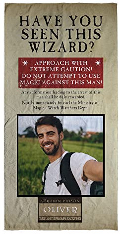 LolaPix Harry Handtuch. Fitness Handtuch. Personalisierte Handtücher. Strandtuch mit Namen. Personalisierte Geschenke. Verschiedene Designs und Größen.Wizard