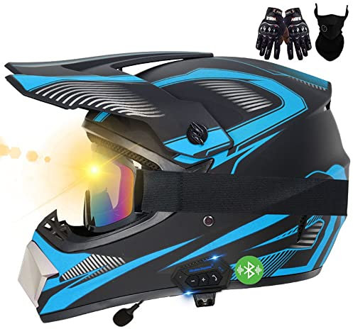 Motorrad Bluetooth Crosshelm Set, ECE Genehmigt, Motocross Helm, Sicher, Komfortabel Und Belüftet, Mit Handschuhe Maske Brille, Geeignet Für Motocross, MTB, Crossbike, BMX