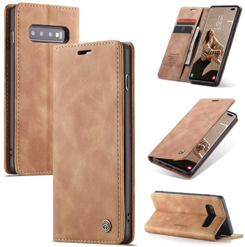 SLWYF Handyhülle für Samsung Galaxy S10 5G Hülle Premium Lederhülle Klappbar Flip Case Tasche Magnet Kartenfach Standfunktion Klapphülle Schutzhülle für Samsung Galaxy S10 5G, Braun