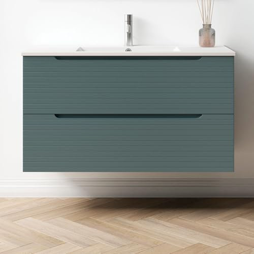 Kibath Mueble de Baño con Lavabo Boreal 60 cm 2 cajones suspendido Acabado Azul Oceano Mate Fabricado en Madera