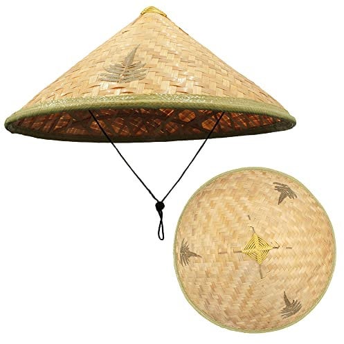 Carnavalife Sombrero de Bambú para el Sol, Sombrero Chino de Paja para Turismo Agricultura, Sombrero de Arroz para Pesca de Granjero, Talla única (WHD-19)