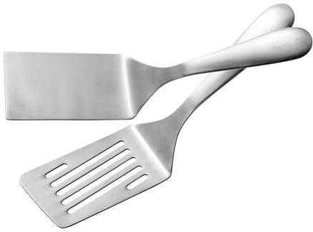 IMEEA 10-Inch Metal Spatulas Set SUS304 Stainless Steel Griddle Spatula Kitchen Spatulas Flat Slotted Turner Grill Spatula for Barbecue Cooking Hamburger