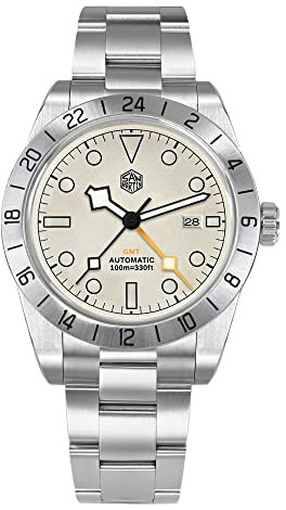 SOTAG San Martin SN0054-2 BB GMT Uhr 6460 mechanische Uhren für Herren 3H Datum Business Luxus Saphirglas 10Bar Vintage Armbanduhren, Weiß