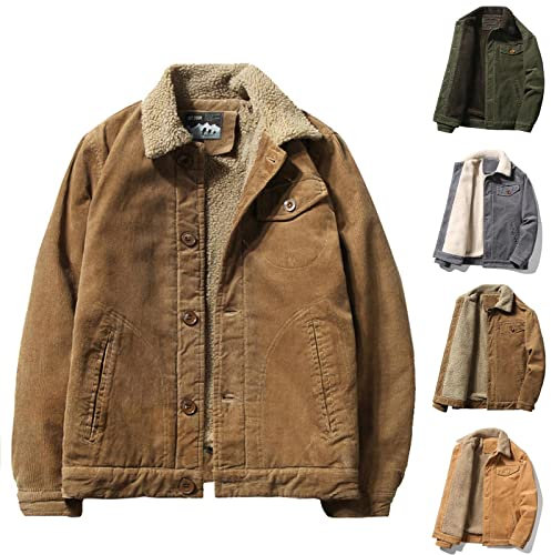 2022 Veste Velours côtelé pour Homme avec Poches Veste doublée en Polaire en Velours côtelé Vintage Hiver Chaud Épaissir Sherpa Doublé Veste en Velours côtelé Camionneur Manteau Mode décontractée