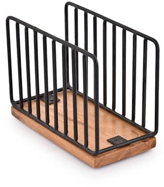 Tisch-Serviettenhalter aus Eisendraht, mit Sockel aus Mangoholz, für Küche, Esstisch, Arbeitsplatte, 15,24 x 7,62 x 11,43 cm, Schwarz