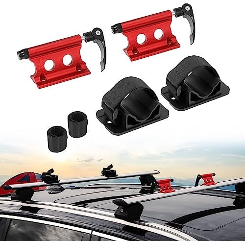 AUXMART Universal Bike Block Fork Mount for 9mmx100mm, 2 Sets CNC Aluminum Quick-Release Block Mounts Car Roof Rack Carrier Holders Brackets Bicycles/Vehicles/Pickup/Truck/Vans Front + Rear Red