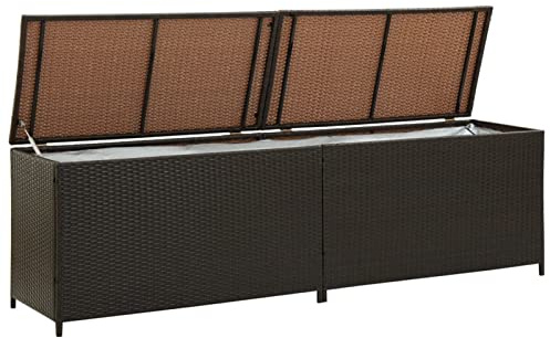 Festnight Baule da Esterno, Cassapanca Contenitore da Esterno, Baule da Giardino in Polyrattan 200x50x60 cm Marrone