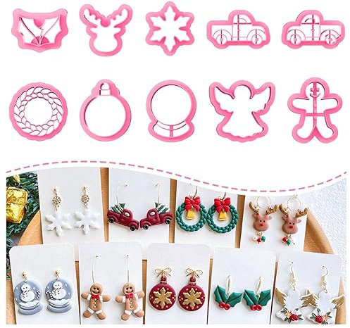 Keoker Weihnachten Clay Cutters, Weihnachten Polymer Clay Cutter für Ohrringe Herstellung, 10 Formen Weihnachten Ton Ohrringe Cutters, Rentier Ton Cutter (Ohrringe Ton Cutter 1)
