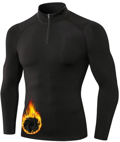 Sillictor Thermal Tops for Men Long Sleeve 1/4 Fleece Lined UPF 50+ Ski Cycling Running Base Layer Mens Compression Tops Moisture Wicking Football Training Golf Hiking Sports T Shirts,1517 Black L