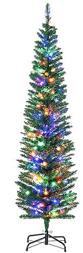HOMCOM Sapin de Noël Artificiel Lumineux 180 cm en Forme de Crayon, Arbre de Noël avec 150 lumières Multicolores, 390 Branches, Base en Acier, pour décoration de Noël, Vert