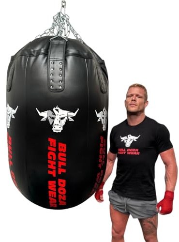 BULL DOZA FIGHT WEAR - Riesiger Selbstbefüllender Boxsack - 100 kg Füllkapazität, Schwerlast, Edelstahl-Ketten Drehgelenk - Aggressivster Boxsack - Bull Doza Fight Wear