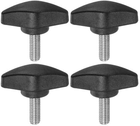 sourcing map 4pcs Tee Wing Knobs Thumb Screws M6 x 16mm Standard Male Thread Plastic T Knobs Handles Hand Clamping Thumbscrew, Black