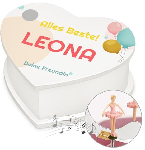 Maverton personalisierte Musikschmuckdose in Herzform mit Aufzieh-Spieluhr - Schmuckkästchen Ballerina Spieldose - Herz Schmuckkiste für Mädchen zur Taufe Erstkommunion - zu Weihnachten - Glückwünsche