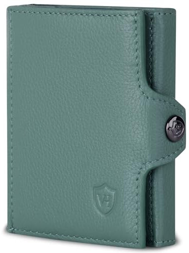 VON HEESEN Slim Wallet mit XXL Münzfach & RFID-Schutz - Mini Geldbörse Herren & Damen - Kartenetui Kreditkartenetui - Portmonee Geldbeutel Portemonnaie klein Silver-Pine
