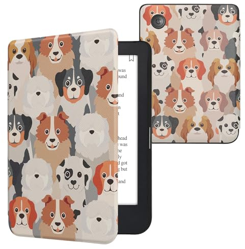 kwmobile Schutzhülle für Kobo Clara 2E / Tolino Shine 4 Hülle - eReader Flip Case mit Auto Sleep Funktion - Viele Hunde mit Weiß Hellbraun Grau