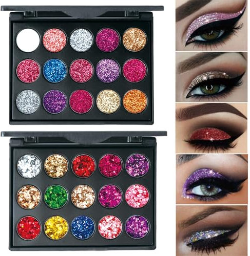Nivofu 2 Stücke Glitzer Lidschatten Palette, 30 Farben Lidschattenpalette Bunt, Glitzer Make-up Palette Langlebig Wasserdicht, Eyeshadow Palette Schimmernde, Augenpalette, Schminkpalette