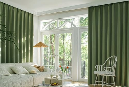 Verdunklungsvorhänge Thermo 2er Set, Schlafzimmer Vorhänge Blickdicht Ösen Einfarbig Vorhang Schlafzimmer B 137 x H 244 cm Lange Vorhänge Schlafzimmer, Grün