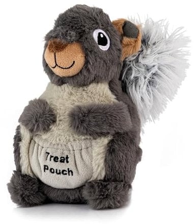 Pet London Nosework Squirrel Plush Dog Toy with rope inside tail and oversized Squeaker