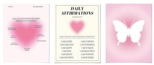 Linilioart Lot de 3 affiches murales dégradées - Aura rose - Poster d'affirmation - Décoration pour salon, chambre à coucher - Sans cadre (style 1,40 x 60 cm)