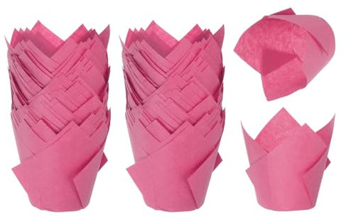 sourcing map 200 pirottini a tulipano, per cupcake, muffin, carta oleata, per matrimoni, feste di compleanno, festival, Natale, rosa