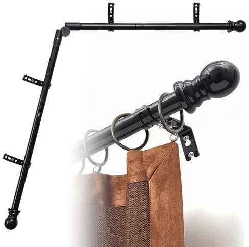 Robuste L-förmige Gardinenstange, 2,5–345,4 cm verstellbar, 180 °-Verbindung für Erker- und Eckfenster, Schwarz