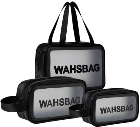 Namenand Trousse de Toilette Transparente Set, 3 Pièces Kit de Voyage pour l’Avion, PVC Étanche Trousse de Maquillage de Femme Homme Voyage, Trousse de Maquillage Légère pour Voyage Set (Noir)
