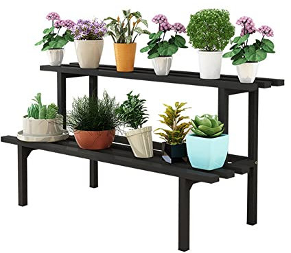 Pflanzenregal 2-stufiger Pflanzenständer aus Metall, Blumentopfständer aus Eisen mit Leiter, Pflanzentisch für den Außenbereich, Blumenregalständer, Blumentopfhalter, Aufbewahrungs-Organizer-Gestell