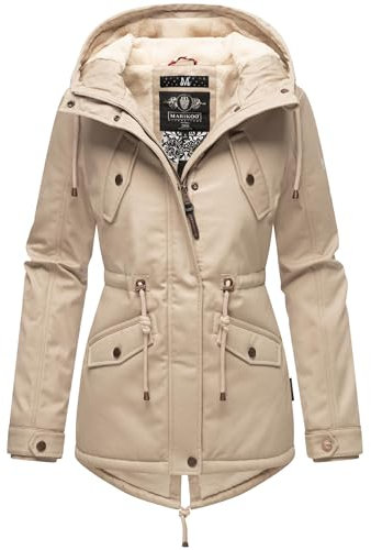 MARIKOO Damen warme Winterjacke mit kuscheliger Verstellbarer Kapuze Manolya Light Taupe Gr. L