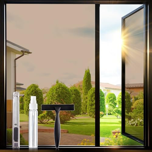 Lifetree Spiegelfolie Fensterfolie Blickdicht Sichtschutz von außen, 44.5x300 cm, Sonnenschutzfolie mit UV-Schutz und Hitzeschutz, selbstklebend, ideal für Wohnzimmer und Büro, Tee-Silber