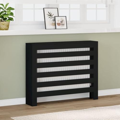 Brokky Radiator Cover Black 104x20x82 cm Engineered Wood-Radiator Cover Modern MDF Vertical Slats Wood Decorative Cabinet for Living Room Bedroom Hallway,Large