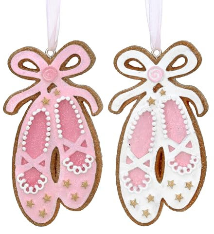 Gisela Graham Resin Pink Gingerbread Ballet Slippers Christmas Tree Decorations