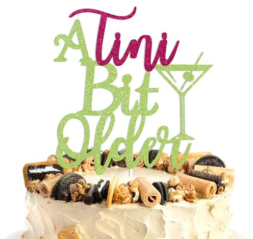 A Tini Bit Older Cake Topper - Martini Party Cake Decor, Martini Theme Birthday Party Decoration Green Glitter