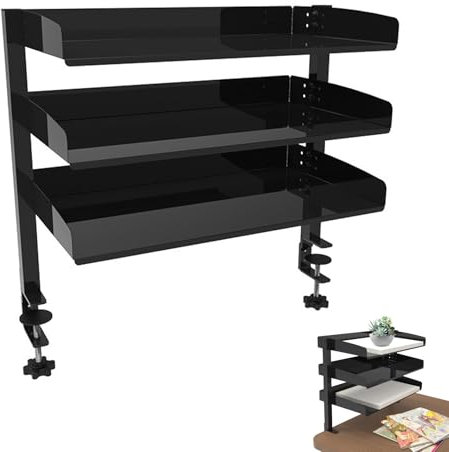 Ysislybin Schreibtischregal, Klemmbares Schreibtisch Organizer Regal, 3 Stöckig Clip On Desk Shelf, Schwarz Schreibtisch Aufsatzregal für Home Office Schule (44 x 22 x 39cm)