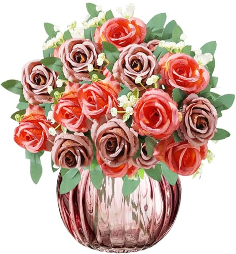 astylishome Bouquet of Flowers Large Red Artificial Rose Flowers Silk Roses Stem Realistic Fake Rose Bouquet for Wedding Bridal Shower Home Garden Decorations 4309