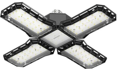 ACXIN 60W LED Garagenleuchte Werkstattlampe 1 Stück, 4200ML 6500K Verformbare LED Werkstatt Deckenleuchte mit 4 Verstellbaren Paneelen, E26/E27 Werkstattlampe Deckenlampe, Kaltweiß